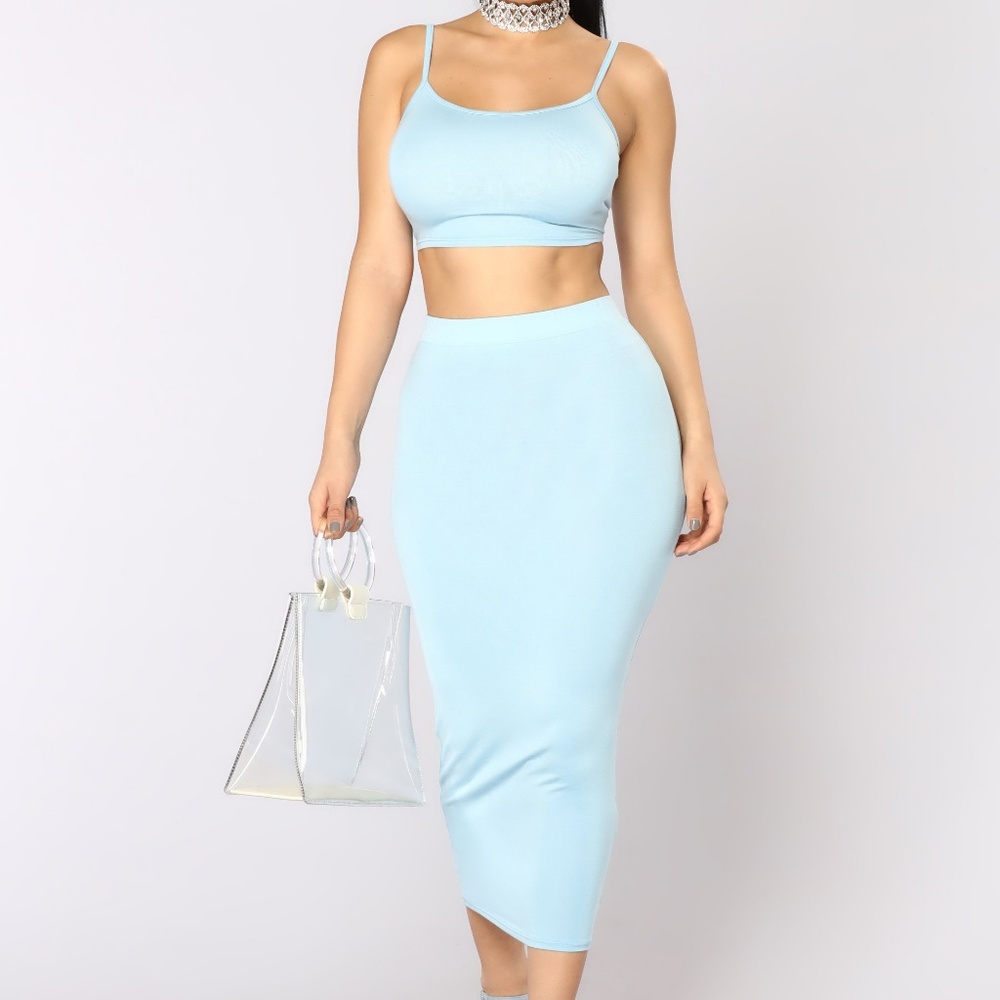 Fashion Nova 'No Manners" Skirt Set in Baby Blue